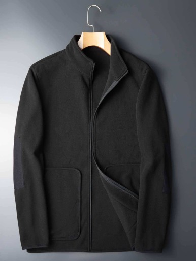 Men Pocket Detail Zip-up Fleece Jacket