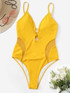 Mesh Panel One Piece Swimsuit