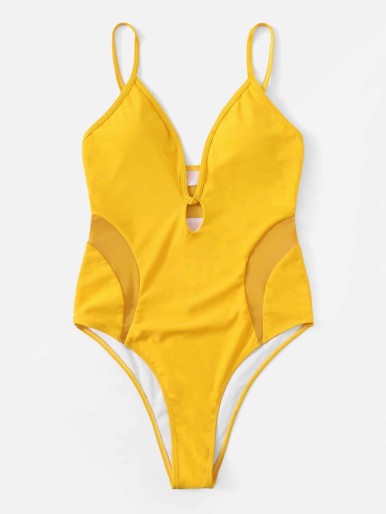 Mesh Panel One Piece Swimsuit