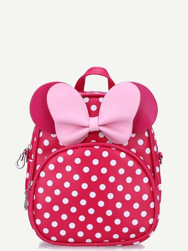 Neon Pink Kids Polka Dot Bow Decor Backpack