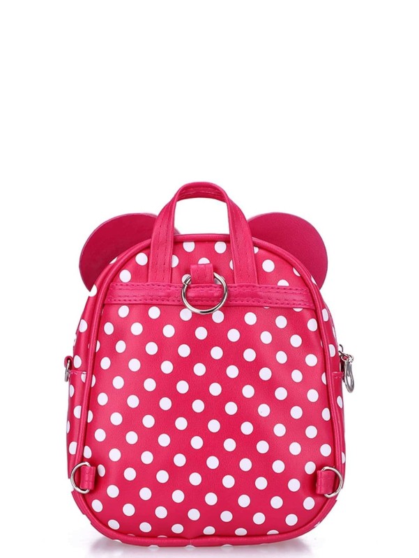 Neon Pink Kids Polka Dot Bow Decor Backpack