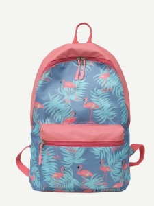 Kids Flamingo Pattern Pocket Front Backpack