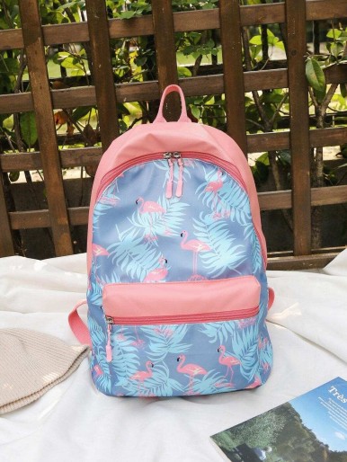Kids Flamingo Pattern Pocket Front Backpack