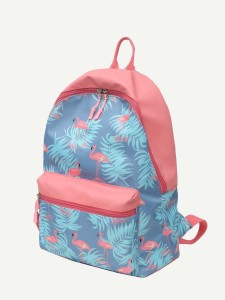 Kids Flamingo Pattern Pocket Front Backpack