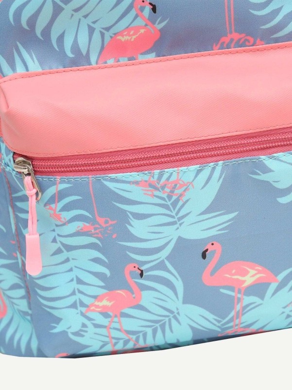 Kids Flamingo Pattern Pocket Front Backpack