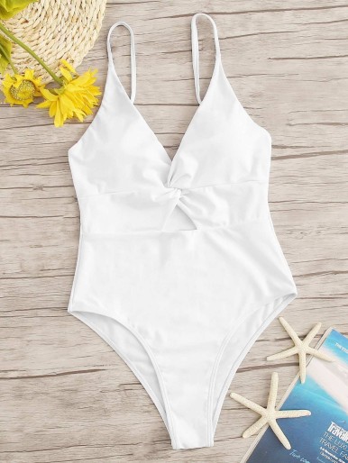 Cut-out Front Twist One Piece Swimsuit