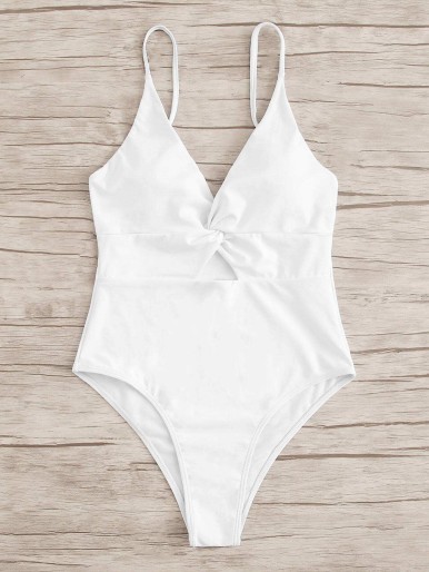 Cut-out Front Twist One Piece Swimsuit