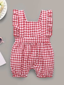 Baby Frill Trim Gingham Popper Romper