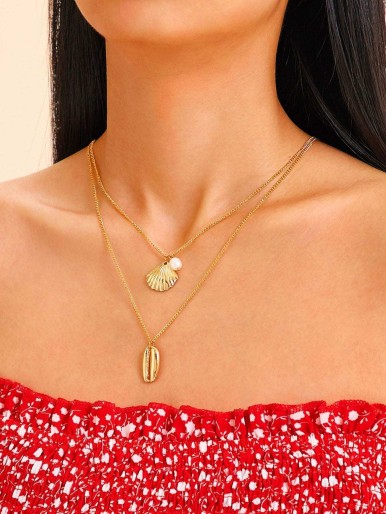 Shell Charm Chain Layered Necklace 1pc