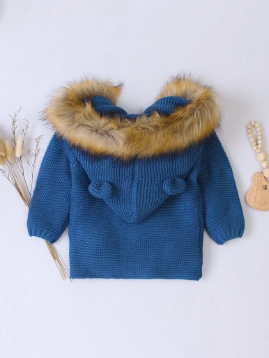 Toddler Boys Fuzzy Hooded Sweater Coat