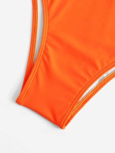 Zipper Front Low Back One Piece Swimwear