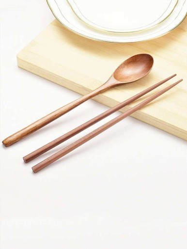 Wood Spoon & Chopsticks With Wrap Bag
