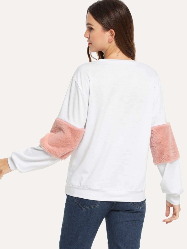Contrast Faux Fur Sweatshirt