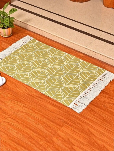Graphic Print Woven Tassel Floor Mat