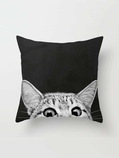 Cat Print Linen Pillowcase