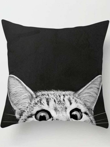 Cat Print Linen Pillowcase