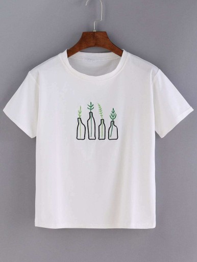White Bottle Print Short Sleeve T-shirt