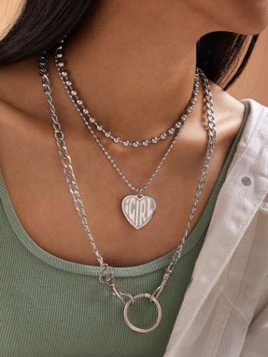 3pcs Heart & Ring Charm Necklace