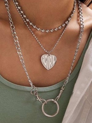 3pcs Heart & Ring Charm Necklace