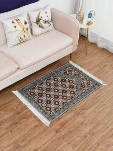 Fringe Trim Geometric Print Floor Carpet
