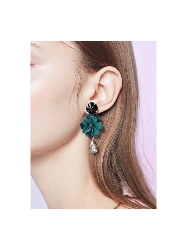 Flower Design Gemstone Drop Earrings 1pair