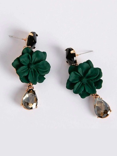 Flower Design Gemstone Drop Earrings 1pair
