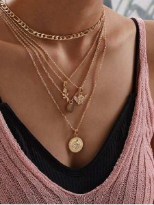 Coin & Disc Charm Layered Necklace 1pc