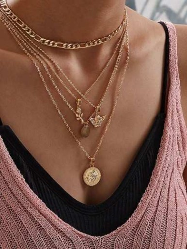 Coin & Disc Charm Layered Necklace 1pc