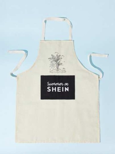 SHEIN Logo & Plants Print Apron