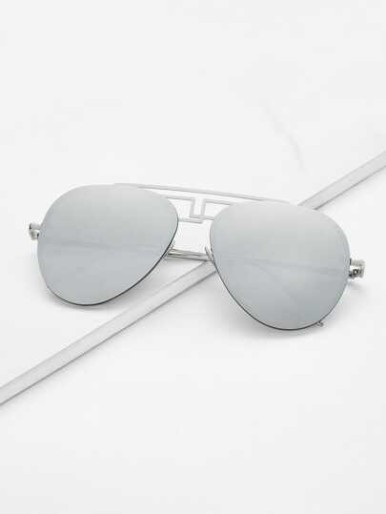 Asymmetrical Top Bar Rimless Aviator Sunglasses
