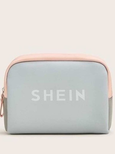 SHEIN حقيبة مستحضرات تجميل PU ملونة بشعار الماركة