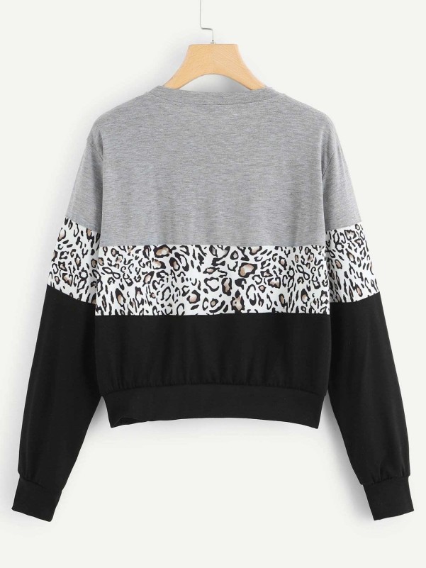 Cut And Sew Leopard Panel Sweatshirt