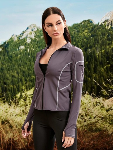 Zip Up Sports Jacket With Thumb Holes