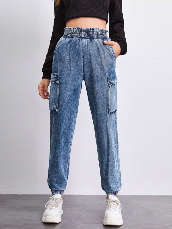 Casual Flap Pocket, High Waist Jeans - K31 Kouture