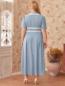 SHEIN Plus Tie Front Polka Dot Maxi Dress