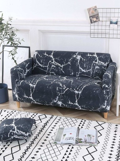 Marble Pattern Stretchy Sofa Cover & 1pc Cushion Cover