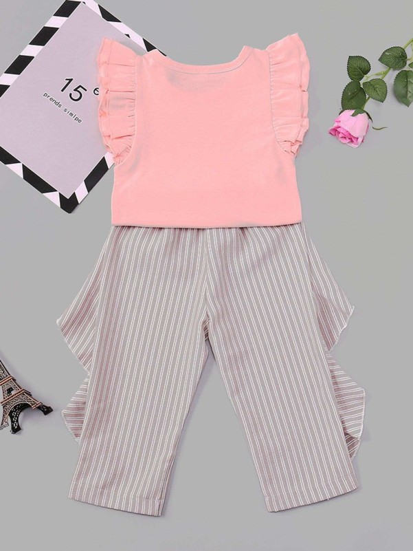 Toddler Girls Frill Top With Ruffle Side Striped Pants