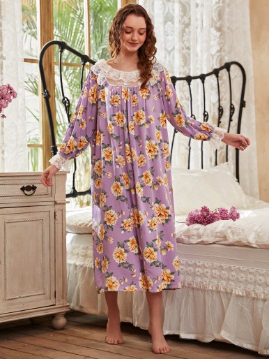 Floral Contrast Lace Nightdress