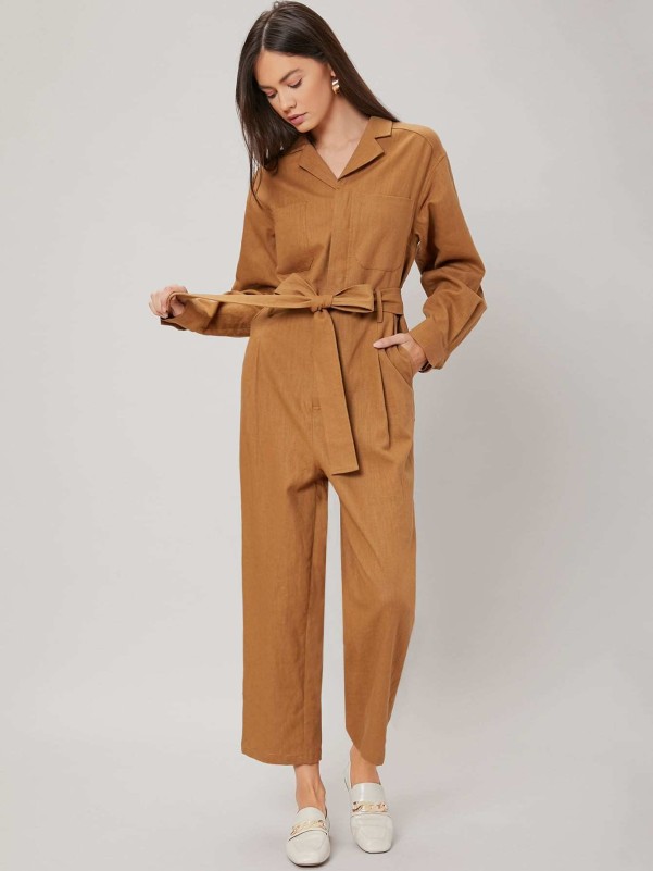 MOTF PREMIUM 100% LINEN CHEST POCKET SHIRT JUMPSUIT