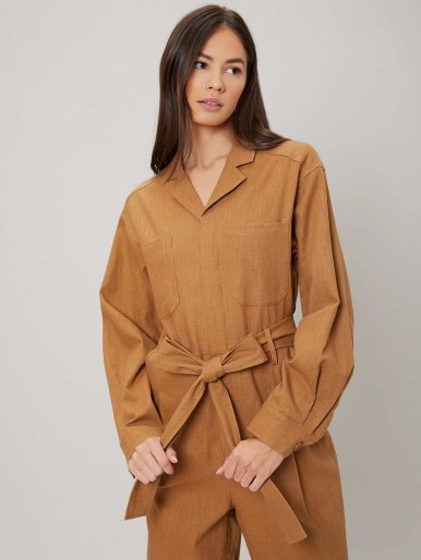 MOTF PREMIUM 100% LINEN CHEST POCKET SHIRT JUMPSUIT