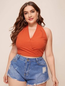 SHEIN Plus Tied Backless Halter Top