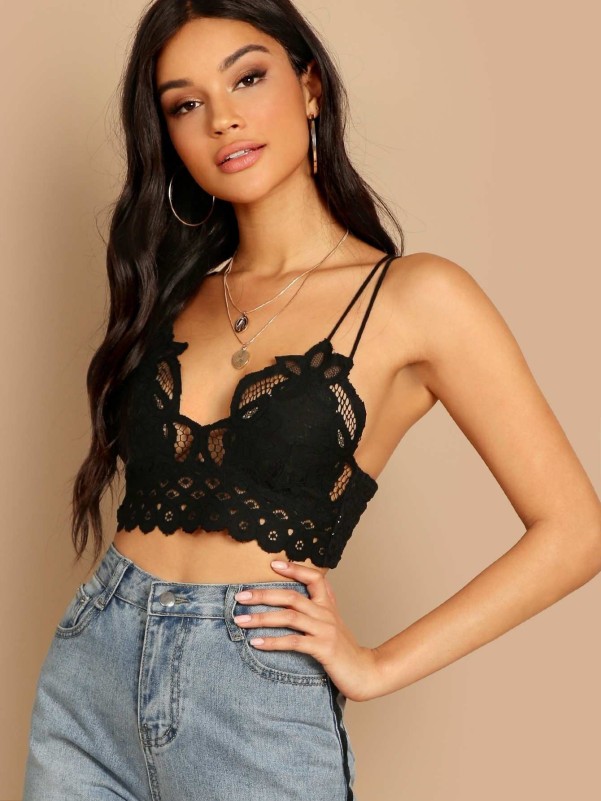 SHEIN Lace Up Back Crop Lace Cami Top