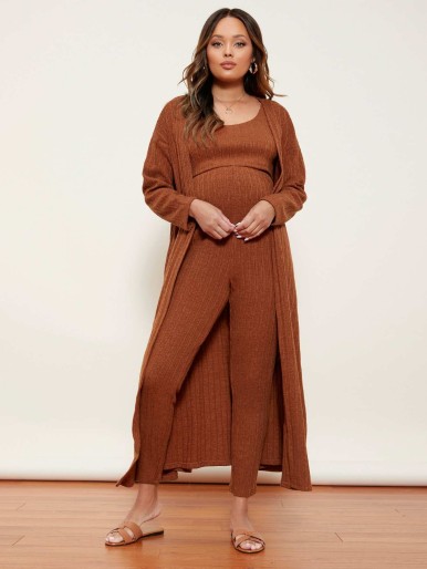 SHEIN Maternity Rib-knit Tank Top & Leggings Set With Robe