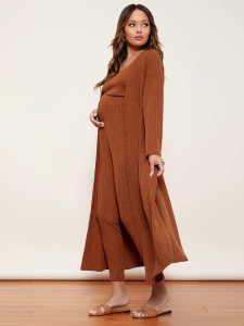 SHEIN Maternity Rib-knit Tank Top & Leggings Set With Robe