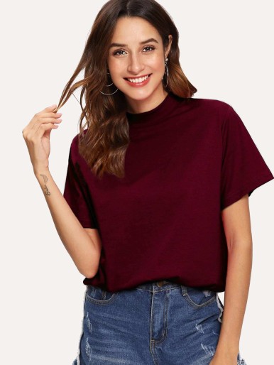 SHEIN Stand Neck Solid Tee