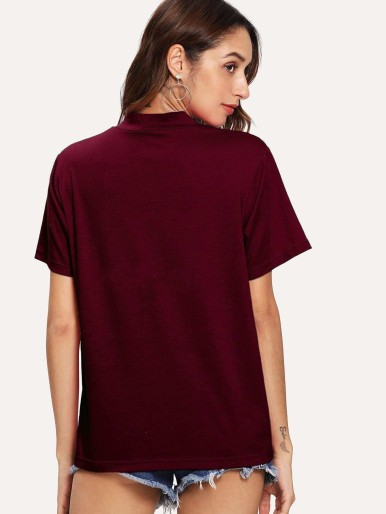 SHEIN Stand Neck Solid Tee