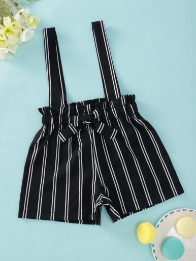 Toddler Girls Striped Knot Front Suspender Shorts
