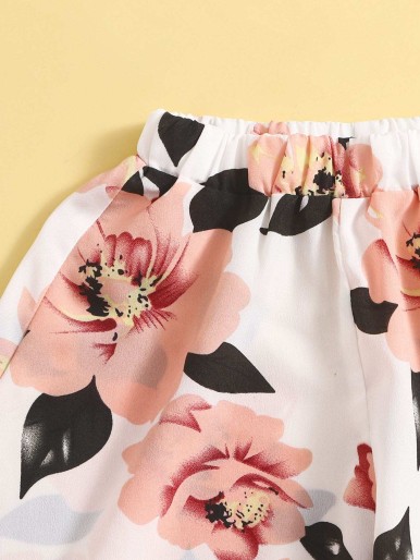 Toddler Girls Floral Print Halter Neck Blouse With Shorts