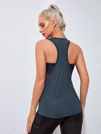 Solid Racer Back Sports Tank Top Without Bandeau