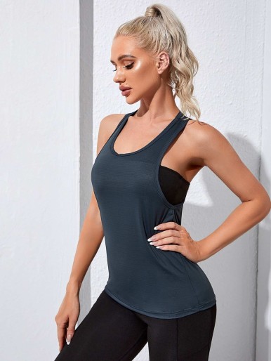 Solid Racer Back Sports Tank Top Without Bandeau